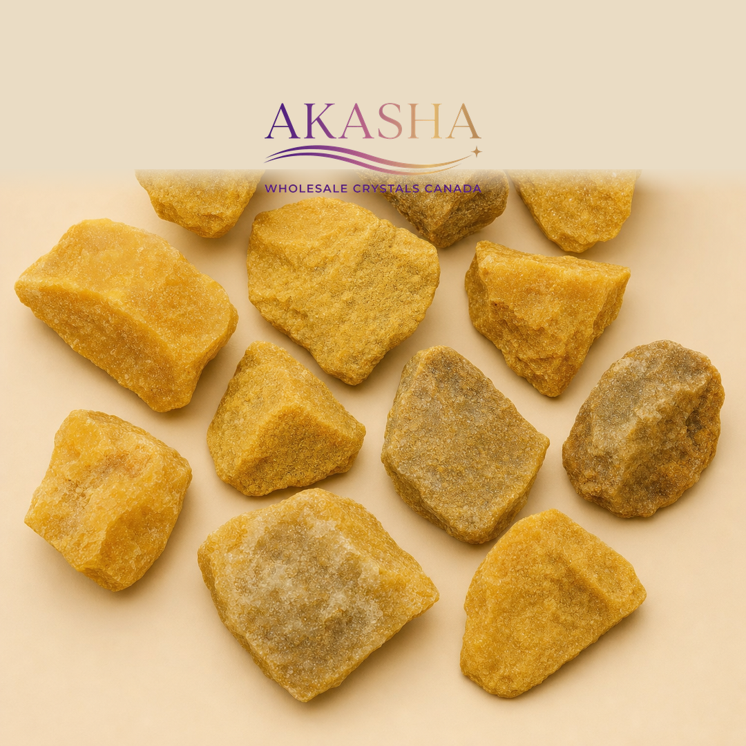 yellow aventurine raw crystals available at Akasha Wholesale Crystals Canada