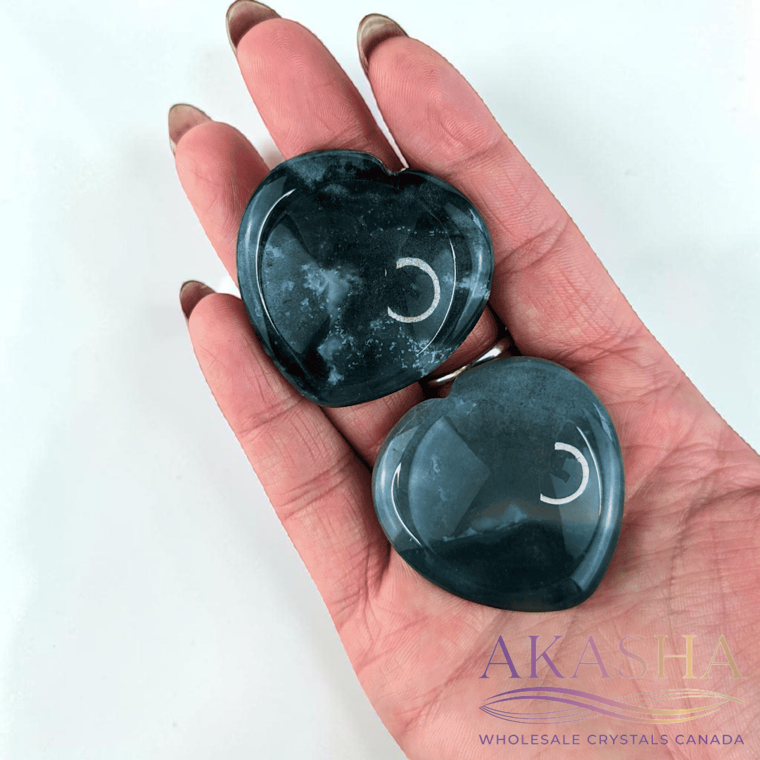 Moss Agate Heart Worry Stones - Zen Collection